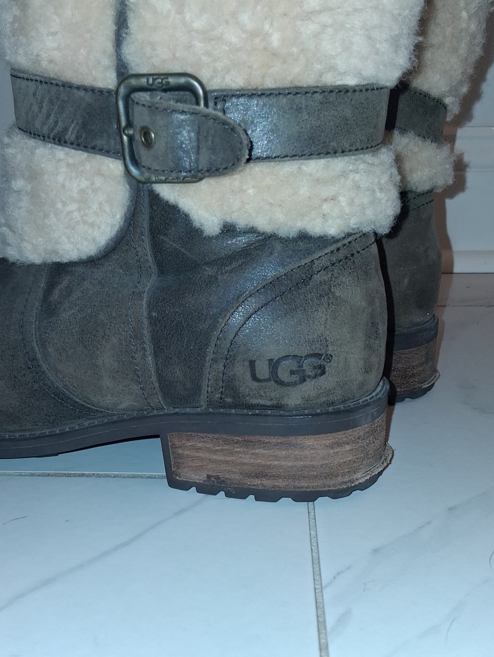 UGG Blayre Leather Shearling Moto Boots Brown Buckle Ankle Winter Boots US 9.5 - Picture 7 of 10